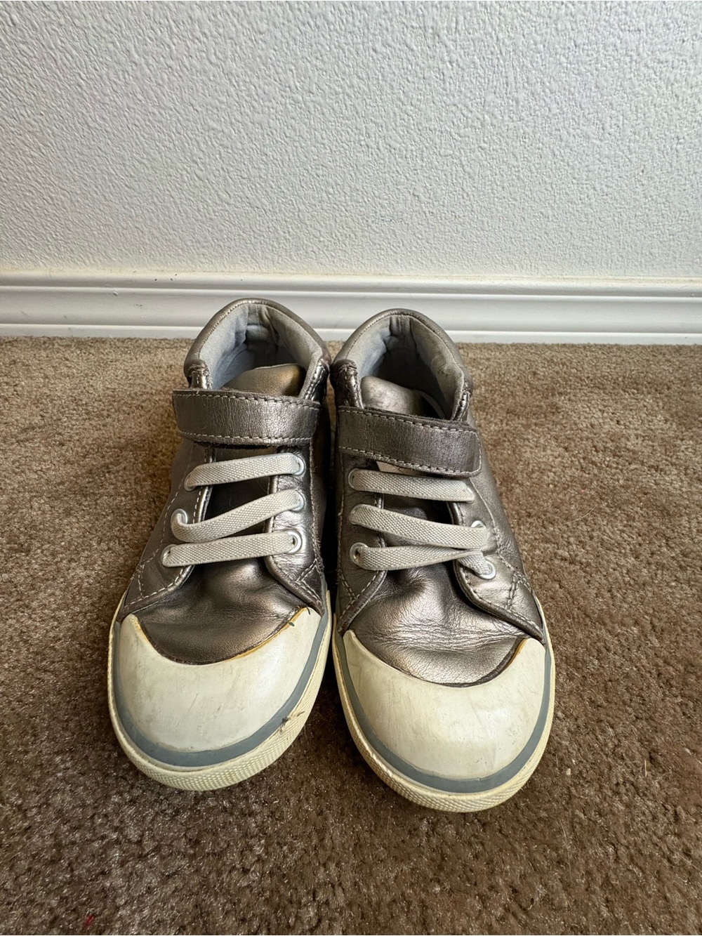 See Kai Run Metallic Gray High-Top Sneakers with White Toe Caps